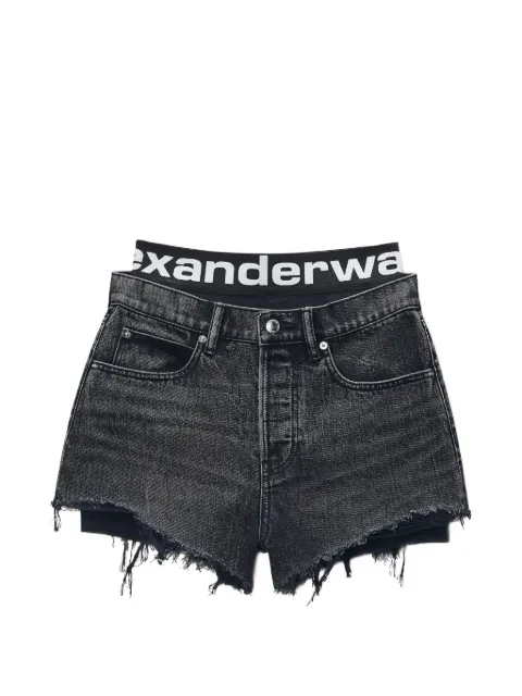 Alexander Wang logo-waistband frayed mini shorts Grey 4DC3264303