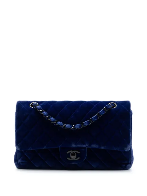 CHANEL Pre-Owned 2014-2015 Medium Classic Velvet Double Flap shoulder bag Blue WTRP73K6LNEXGAFB