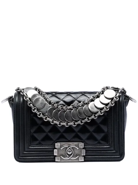 CHANEL Pre-Owned 2012 Paris Bombay Small Quilted Patent Medallion Embellished Boy Flap satchel Black LDCWVRB9BWBRK0V7