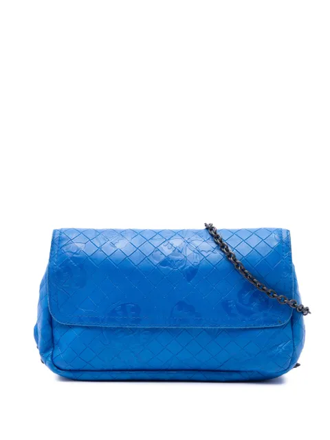 Bottega Veneta Pre-Owned 2012-2026 Small Calfskin Intrecciomirage Embossed Butterfly Chain crossbody bag Blue J82TFGZW9EDMMRHT