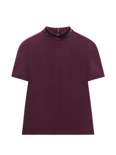 Courrèges Heritage vinyl-collar logo-patch blouse Red 326CTO548PL0159