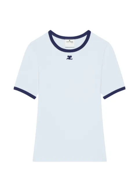 Courrèges logo-embroidered contrast-trim T-shirt Blue 125JTS017JS0203