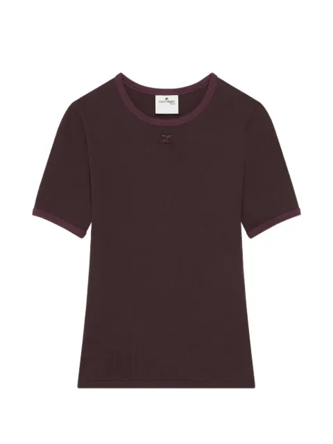 Courrèges logo-patch contrast-trim T-shirt Brown 125JTS017JS0203