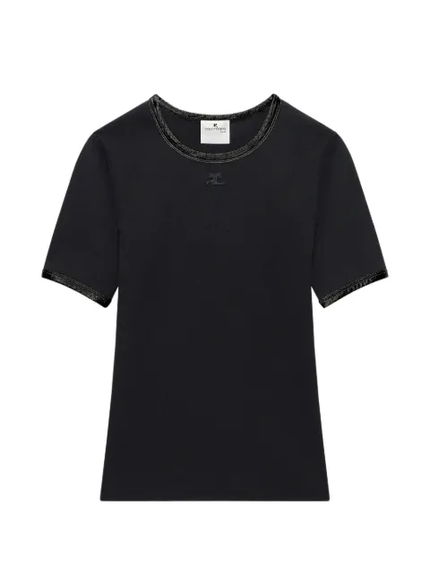 Courrèges vinyl-trim logo-patch T-shirt Black 326JTS017JS0311
