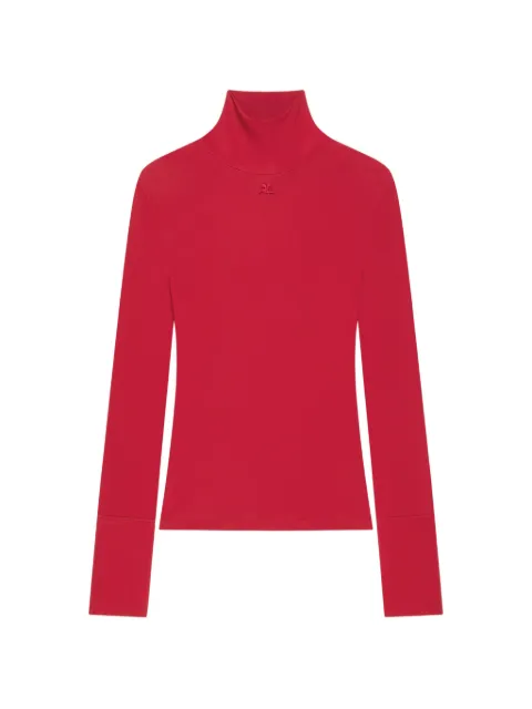 Courrèges logo-embroidered high-neck long-sleeved T-shirt Red 326JTO546JS0145