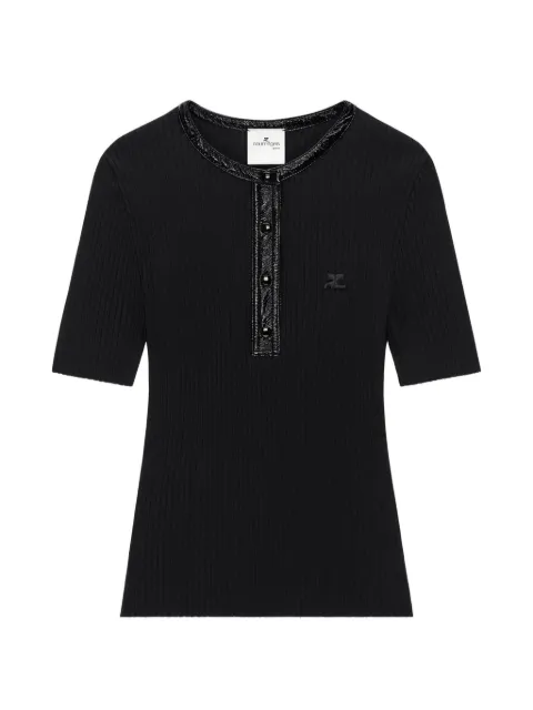 Courrèges ribbed-knit vinyl-trim sweater Black 326MTO539FI0001