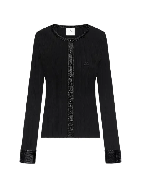Courrèges ribbed-knit vinyl-trim cardigan Black 326MGI056FI0001