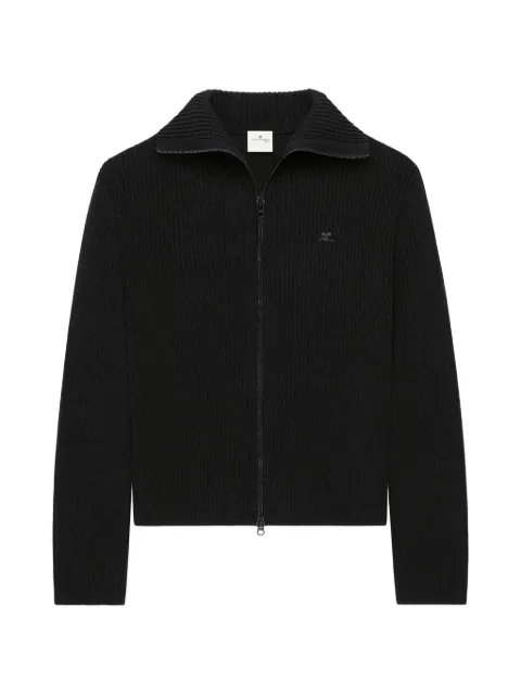 Courrèges ribbed-knit zipped cardigan Black 326MGI055FI0085