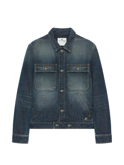 Courrèges logo-embroidered faded-effect denim jacket Blue 326DBL364DE0061