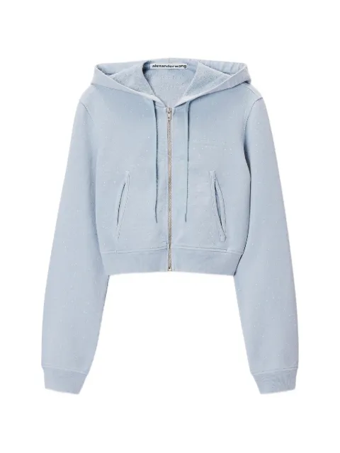 Alexander Wang crystal-embellished cropped zip-up hoodie Blue 1CC3262777