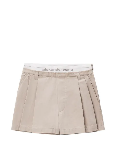 Alexander Wang logo-waistband pleated mini shorts Neutrals 1WC3264042051