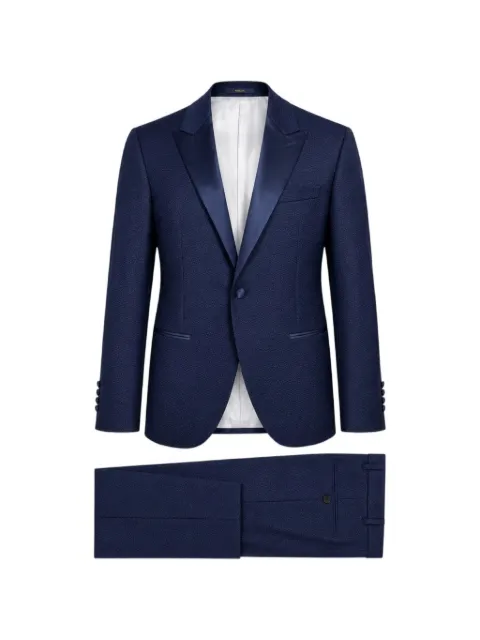 Paoloni jacquard-woven peak-lapel suit Blue 2410A483C18106088