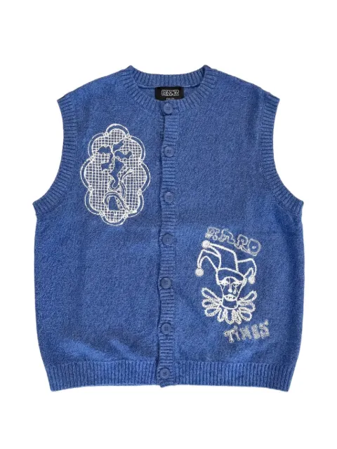 Pas de Mer Doily embroidered-patchwork cotton sweater vest Blue PDMSS2609