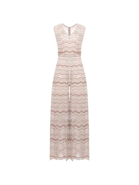D.Exterior chevron-knit sleeveless jumpsuit Neutrals 624685CONC