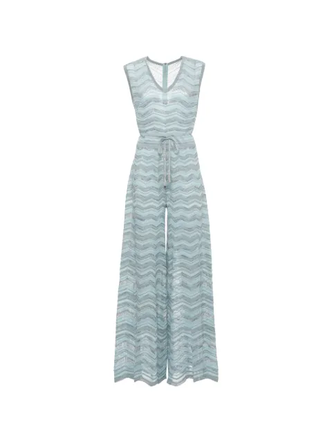 D.Exterior chevron-knit wide-leg jumpsuit Blue 624689TIFF