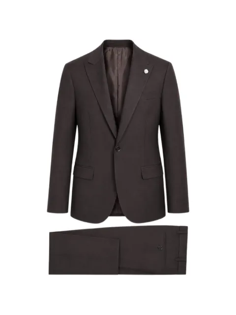 RAMON SANJURJO flower-pin single-breasted suit Brown RS8166809670BROWN