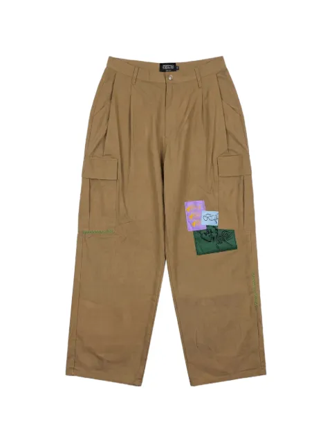 Pas de Mer Fish patch-detail pleated cotton cargo trousers Brown PDMSS2612
