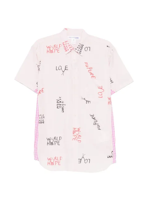 Comme Des Garçons Shirt slogan-print button-down cotton shirt Pink FQB045