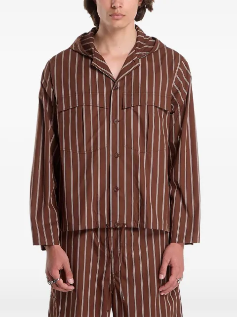 Études Studio vertical-stripe hooded shirt jacket Brown E26MMOUT38170