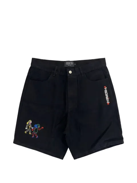 Pas de Mer Sbugnine graphic-embroidered denim shorts Black PDMSS2631