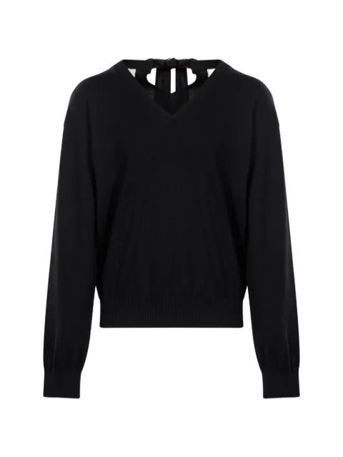 Lanvin bow-detail V-neck sweater Black RWPO0027K10110