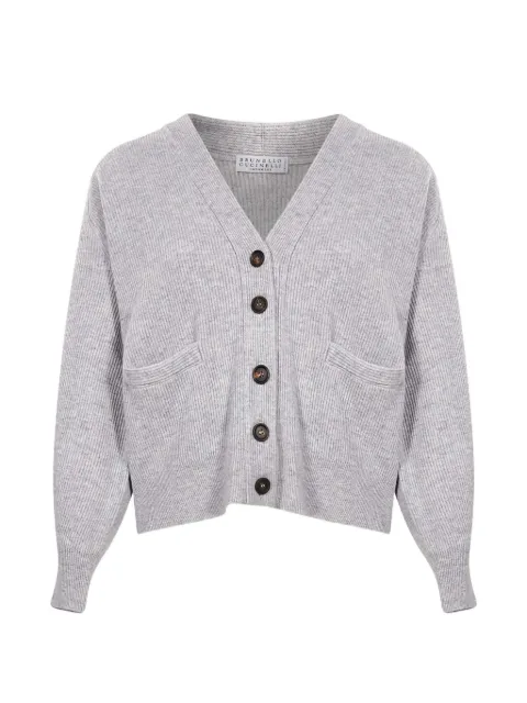 Brunello Cucinelli ribbed-knit V-neck cardigan Grey M12175406C072