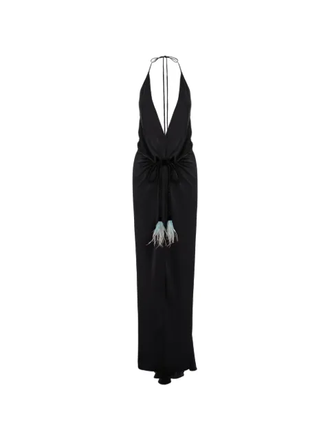 V:PM ATELIER feather-trim halterneck dress Black LIYVPM