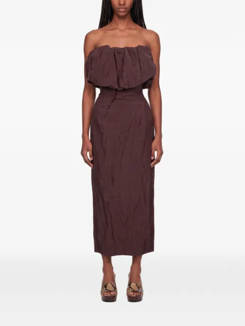 Magda Butrym strapless ruffled-bodice midi dress Brown 199726