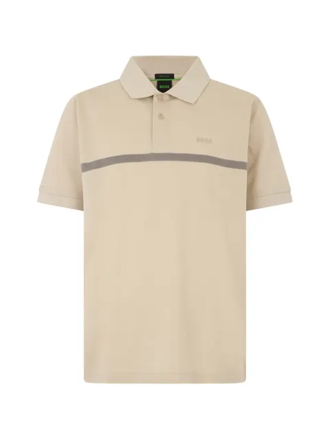 BOSS logo-embroidered stripe-detail polo shirt Neutrals 50553639