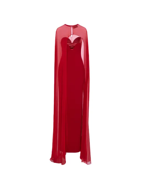 V:PM ATELIER Sindel velvet-panel cape maxi dress Red SDLVPM