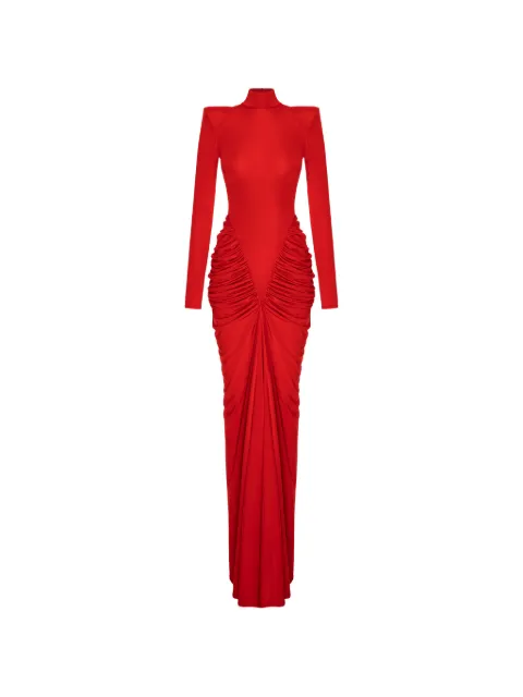 V:PM ATELIER Adwa padded-shoulder ruched maxi dress Red ADWVPM