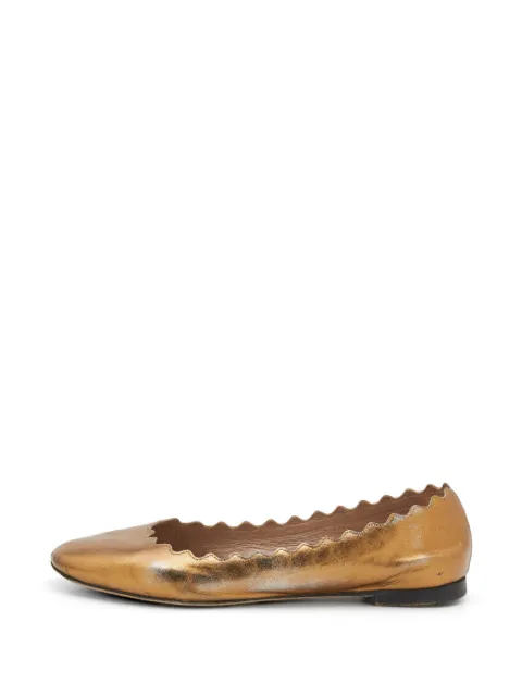 Chloé Pre-Owned Lauren scalloped leather ballet flats Gold 717897