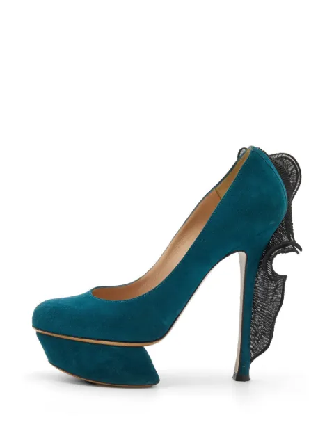Nicholas Kirkwood ruffle-trim platform suede heeled pumps Blue 717744