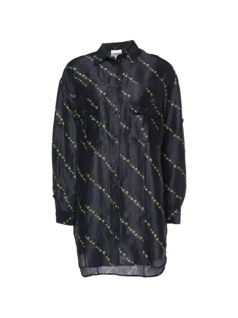 GANNI floral-print sheer shirt Black 962484
