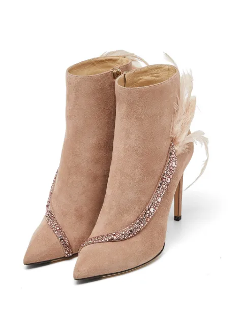 Jimmy Choo Pre-Owned crystal-embellished feather ankle boots Pink 936679