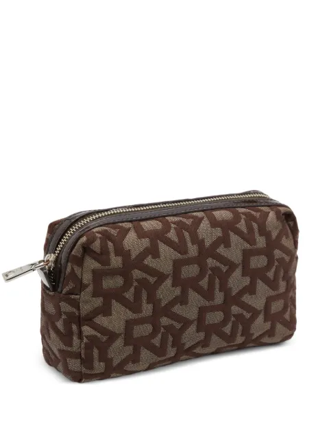 DKNY logo-print canvas clutch bag Brown 772903
