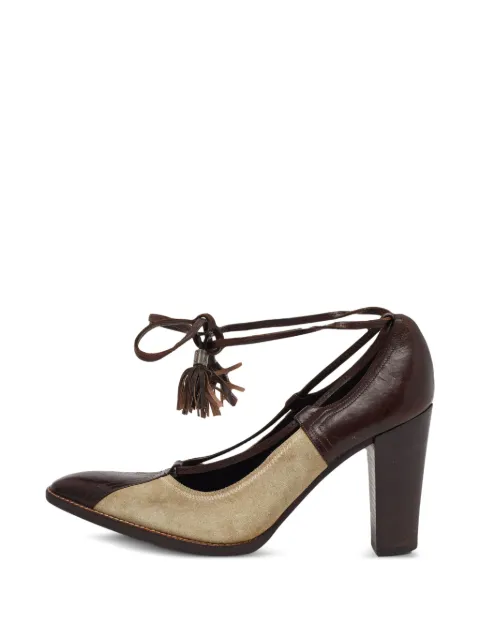 Saint Laurent Pre-Owned fringe ankle-wrap pumps Brown 975688