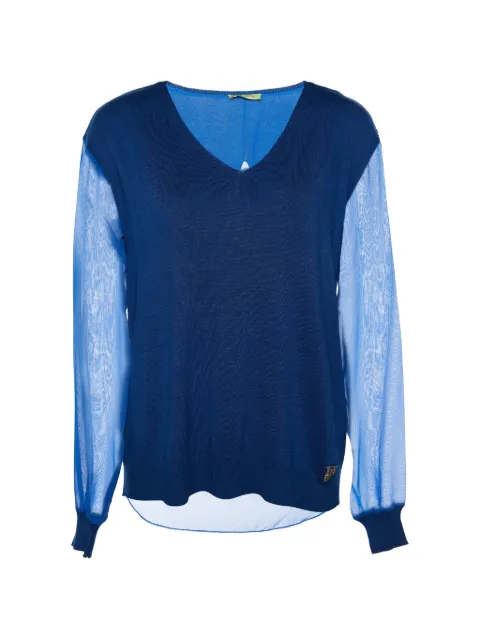 Versace Pre-Owned chiffon-paneled V-neck sweater Blue 779922
