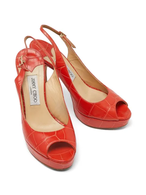 Jimmy Choo Pre-Owned croc-embossed peep-toe platform pumps Orange 934908