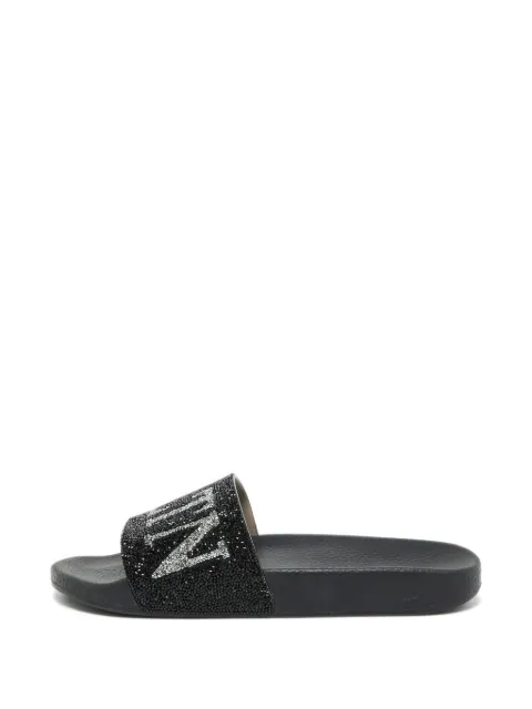 Valentino Garavani Pre-Owned VLTN crystal-embellished slides Black 1074920