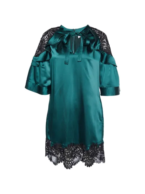Self-Portrait lace-trim mini dress Green 866188