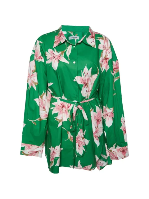 Valentino Garavani Pre-Owned floral-print belted shirt mini dress Green 955192