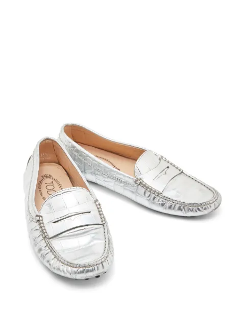 Tod's Vintage Gommino croc-embossed loafers Silver 834892