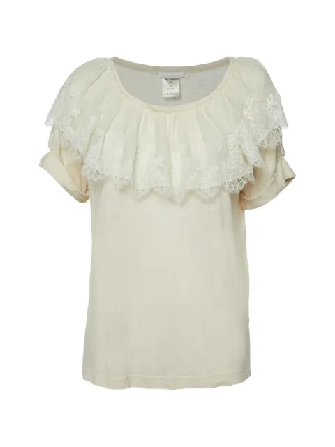 Chloé Pre-Owned lace-trimmed knit T-shirt Neutrals 1060130