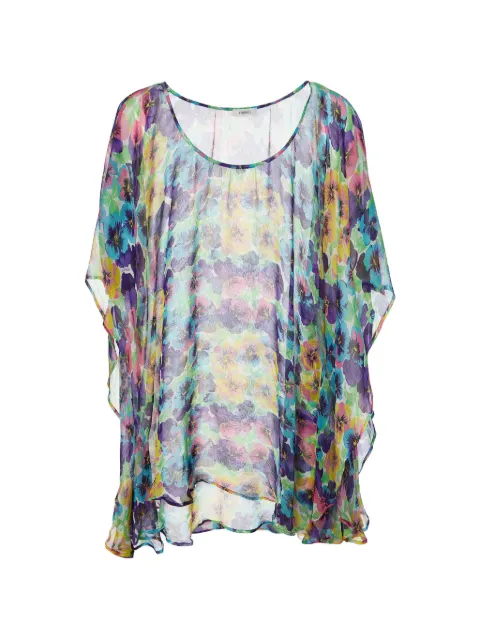 Versace Pre-Owned floral-print sheer silk kaftan top Purple 981517
