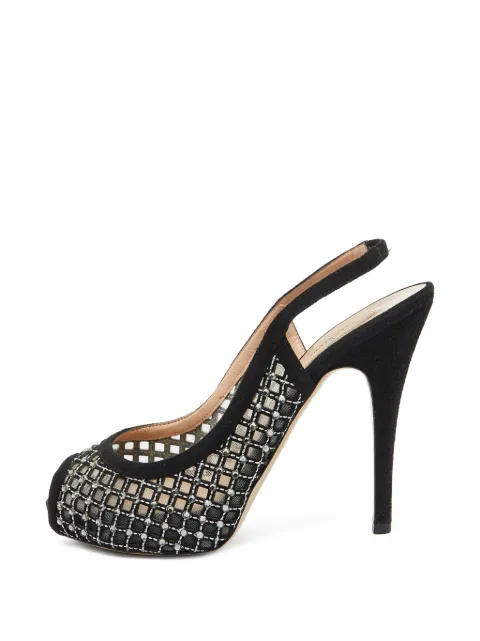 Valentino Garavani Pre-Owned crystal-embellished peep-toe pumps Black 1067574