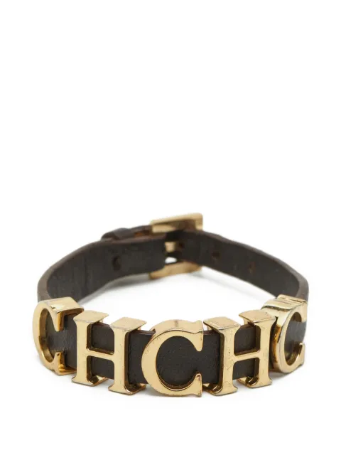 Carolina Herrera Vintage CH logo leather bracelet Gold 854078