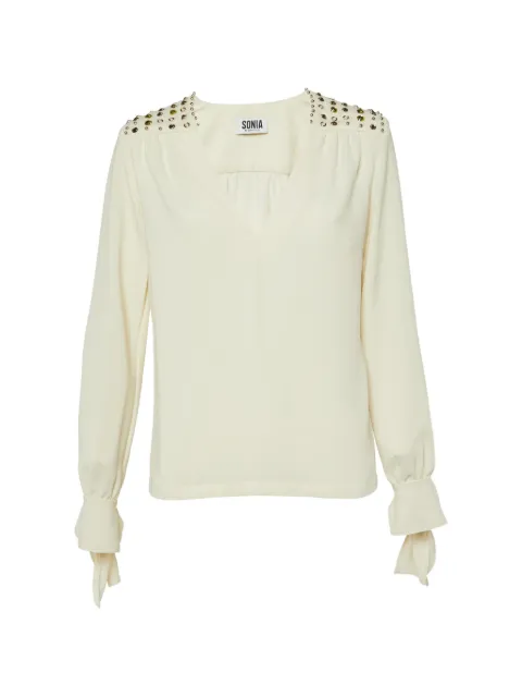 Sonia Rykiel Pre-Owned embellished V-neck top Neutrals 1092362