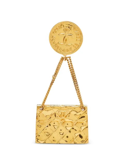CHANEL Pre-Owned Hanging Flap Bag-motif pin brooch Gold 1180353