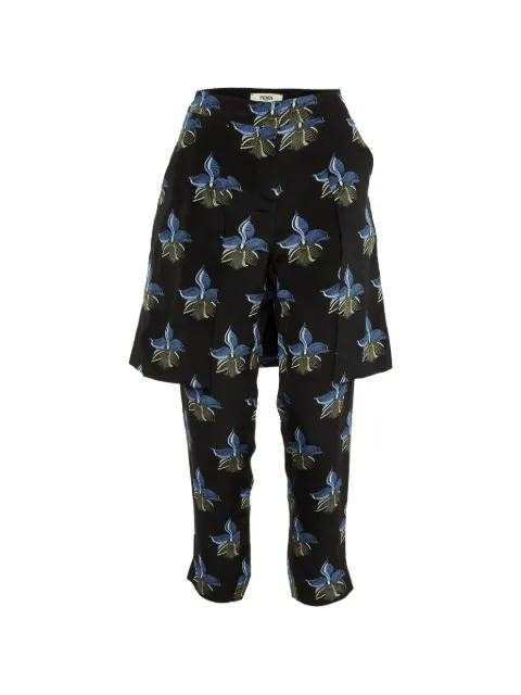 Fendi Pre-Owned floral-print silk-overlay trousers Black 1152300